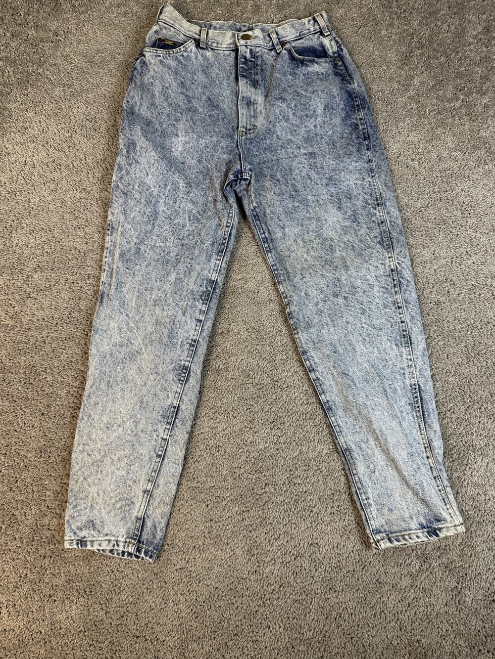 Vintage Lee Jeans Womens 31 X 30 Blue Mom High Rise Relaxed Acid Wash Denim